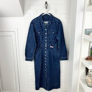 Vintage Blue Denim Button Front Dress M/L